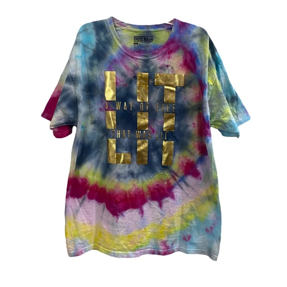 BAS1C Ma+H upcycled unisex rainbow Spiral TIE DYE short sleeved top sz X-LARGE - Picture 4 of 12